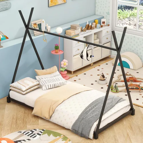 Vista 3 de SOFTSEA Marco de cama con plataforma de cama de piso doble con estructura triangular Negro