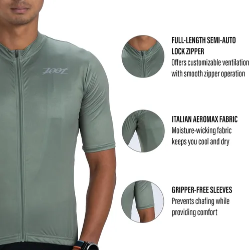 Vista 2 de Zoot Camiseta de ciclismo para hombre, transpirable, de manga corta, absorbe la humedad, 3 bolsillos traseros, tela UPF 30