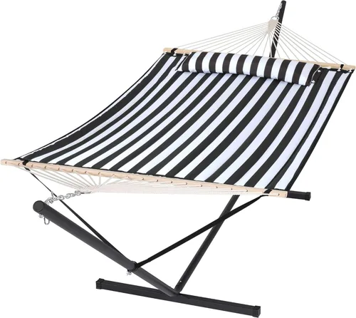 Vista 9 de SUNCREAT Hammocks Hamaca doble extragrande con soporte de 12 pies, capacidad de 475 libras, hamaca portátil al aire libre con barra separadora
