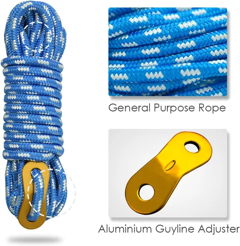 Vista 5 de GEERTOP Paquete de 6 cables de 0.197 in de Guy Lines ultraligeros con tensor de ajuste de aluminio, cuerdas para acampar al aire libre, lona de Azul