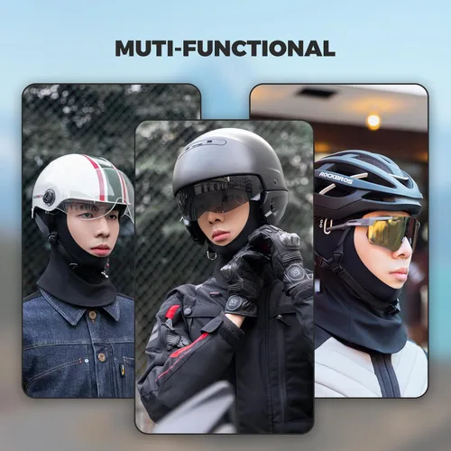 Vista 6 de ROCKBROS Pasamontañas para clima frío, forro de casco de motocicleta, gorro de calavera, polaina térmica para el cuello, bufanda de invierno