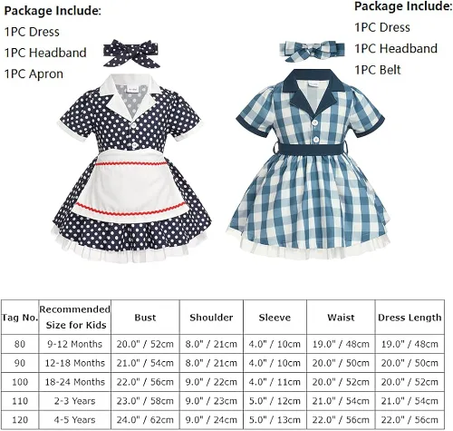 Vista 6 de ODIZLI Disfraz de Halloween para niñas y niñas, vestido de manga corta con volantes y diadema de los años 50, disfraz de fiesta