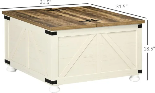 Vista 3 de HOMCOM Farmhouse - Mesa de centro cuadrada de 31.5 pulgadas con almacenamiento, color blanco antiguo