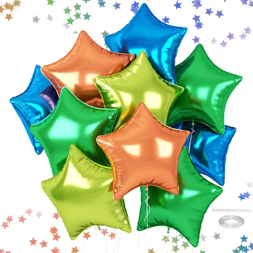 Vista 12 de Globos de estrellas rojas, azules y negras, globo de papel de aluminio de 18 pulgadas para helio, paquete de 10 globos rojos y azules, globo de Negro