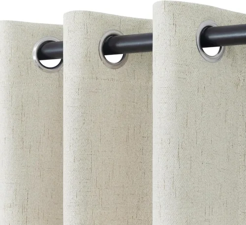 Vista 7 de Pitalk Cortinas texturizadas de lino para oscurecer la habitación para dormitorio, 63 pulgadas de largo, 2 paneles con ojales burg, cortinas opacas
