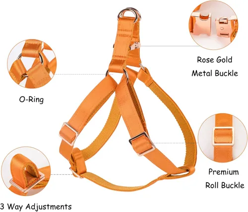 Vista 2 de Lionet Paws Arnés para perro, arnés de nailon de seda ajustable sin tirones con hebilla de metal para perros pequeños, fácil caminar, naranja, S