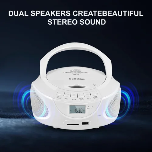 Vista 5 de Reproductor de CD portátil con Bluetooth, reproductor de CD de radio AM/FM con altavoces estéreo, entrada USB/SD/AUX, conector para auriculares