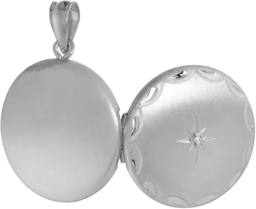 Vista 4 de Collar redondo de plata de ley de 34 pulgadas para mujer Starburst Set de borde grabado, 15.7-19.7in