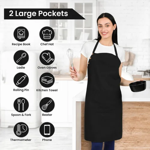 Vista 4 de Delantal de cocina de algodón resistente a las gotas de agua con delantales ajustables para mujer con bolsillos 8 opciones de color para cocinar