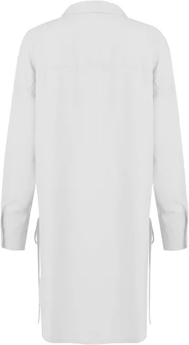 Vista 89 de Camisas de manga larga con botones para mujer, asimétricas, casuales, con cordones, túnica de gran