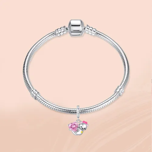 Vista 2 de Annmors Dijes de plata de ley 925 con circonitas cúbicas 5A para mamá, familia, amor, para pulseras europeas, regalo de Navidad para mujeres y niñas