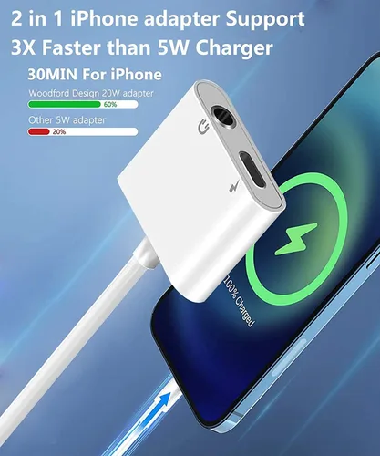 Vista 4 de [Certificado MFi de Apple] Adaptador de conector de auriculares Lightning a 0.138 in 2 en 1 AUX Audio+Charge iPhone Splitter Adaptador