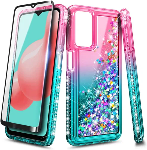 Vista 7 de NZND Funda para Samsung Galaxy A32 5G con protector de pantalla de vidrio templado (cobertura completa), soporte de anillo/correa para la muñeca
