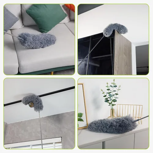 Vista 6 de IVYROLL Plumero con poste de extensión para limpieza (kit de 2 cabezales de microfibra), plumero de plumas de 100 pulgadas de largo para techos