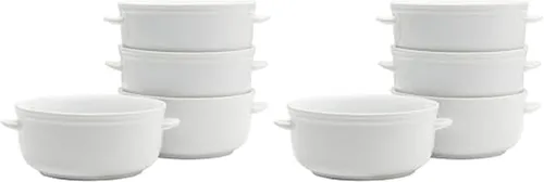 Vista 5 de Everyday White by Fitz and Floyd Juego de 4 cuencos de sopa con mango para chile, 20 onzas, color blanco