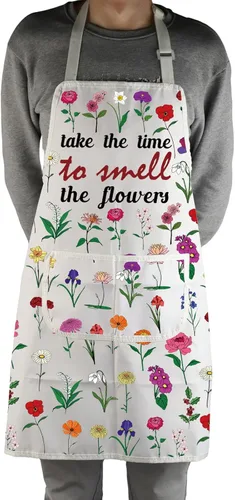 Vista 4 de MBMSO Delantal floral con bolsillos, delantal de jardinería de flores, regalo para mamá, delantal de cocina, delantal de floristería, regalo
