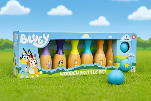 Vista 7 de Bluey Juego de Bolos de Madera – Juego de Bolos con 6 Pines de Bolos de Madera con Personajes, Juguete Duradero para Niños de 3+ Años, Juego