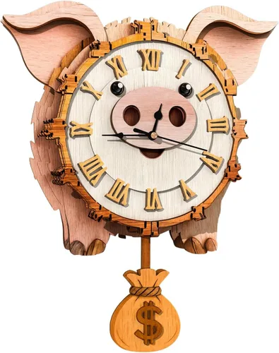 Vista 11 de Rompecabezas de madera 3D para adultos, kit de modelo de reloj de águila calva con péndulo, rompecabezas 3D para adultos, kit de reloj de pared DIY
