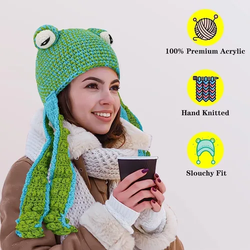 Vista 5 de Gorro de invierno tejido a mano suave y cálido para adultos