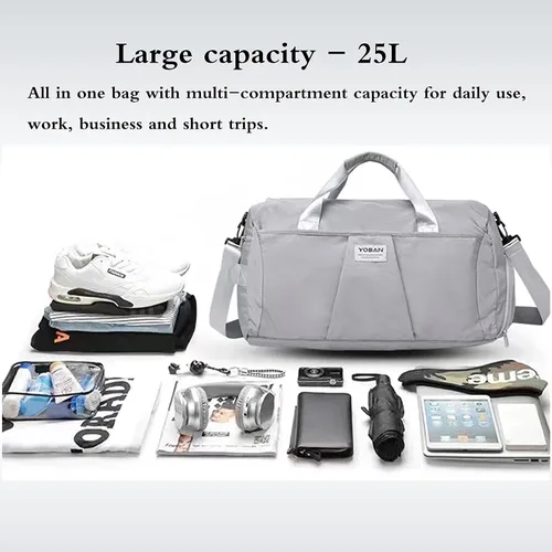 Vista 4 de YESYBC Bolsa de viaje de gimnasio para mujeres y hombres, bolsa de transporte para fin de semana para mujeres con compartimento para zapatos