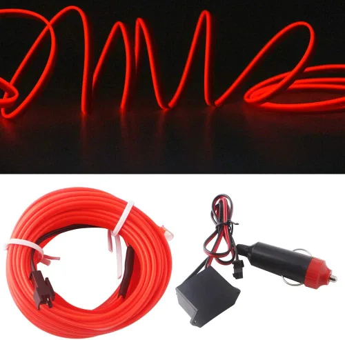 Vista 12 de Cable electroluminiscente de luz de neón de 16 pies y 12 V con protección de fusible para decoración interior de automóvil con borde de costura