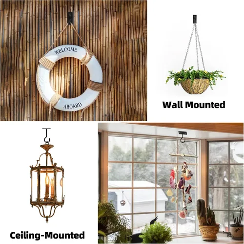 Vista 4 de Ganchos para plantas, paquete de 2 soportes de metal para colgar plantas de 6 pulgadas, gancho decorativo para comederos de pájaros, macetas, Negro