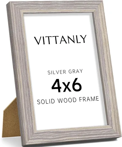 Vista 201 de Vittanly - Marco de fotos de 4 x 6 pulgadas de madera maciza con plexiglás, incluye paspartú de 3,5 x 5, para colgar en la pared o poner sobre una