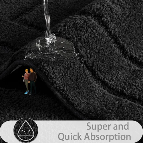 Vista 3 de HOMORE Alfombra de baño negra de 24 x 17 pulgadas, suave y absorbente, alfombra de baño pequeña, alfombra de baño lavable antideslizante para bañera