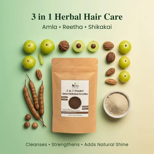 Vista 8 de KVAAS 3 en 1 Amla Shikakai Areetha Powder 3.53 oz Natural & Pure Mix para el cuidado del cabello