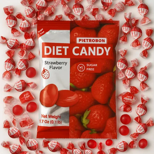 Vista 3 de Strawberry Diet Candy 1.7oz – Caramelo duro sin azúcar en forma de corazón – Envuelto individualmente, bocadillos sin azúcar, mini caramelo