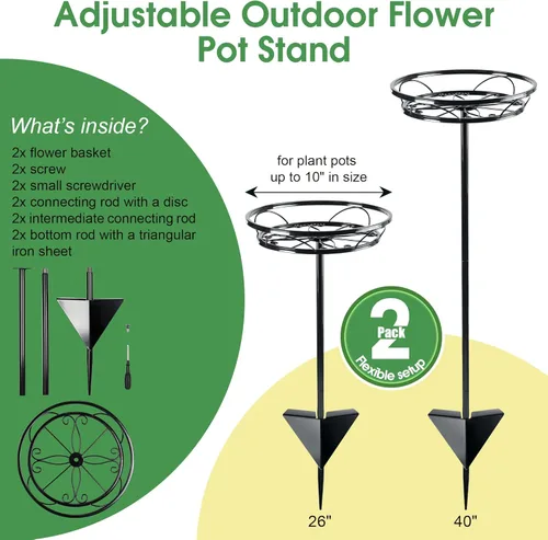 Vista 3 de Tellingyou Paquete de 2 soportes ajustables para macetas para exteriores, soportes de metal para plantas al aire libre, soporte versátil