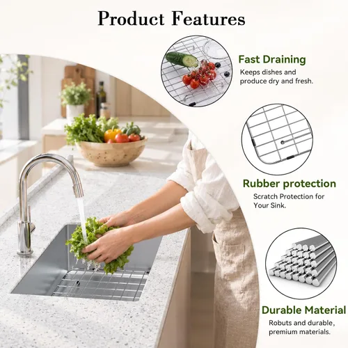 Vista 7 de Kitchen Sink Grid and Sink Protectors 25-1/8" X 12-1/2" Rear Drain Stainless Steel Sink Grids for Bottom of Kitchen Sinks