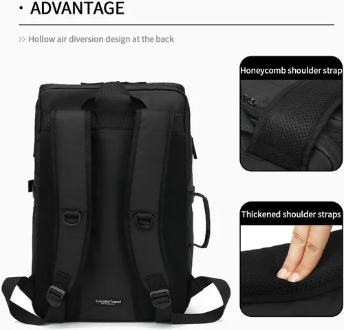Vista 8 de Kalesi Mochila Bolsa de Lona para Gimnasio 4 Vías Impermeable con Compartimento para Zapatos para Viaje Deporte Senderismo Laptop, 02-Negro