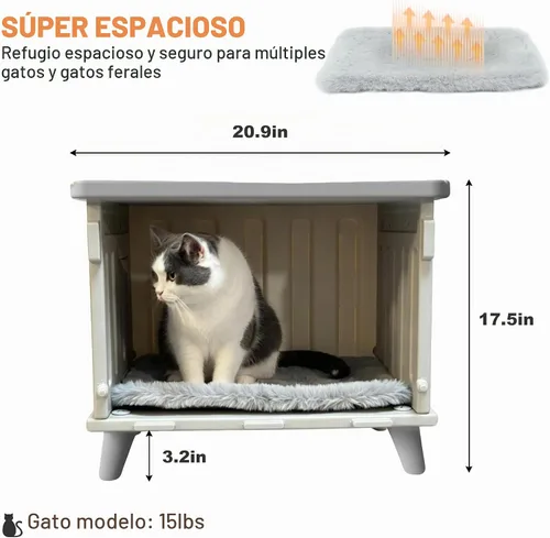 Vista 5 de Casa para gatos al aire libre, resistente a la intemperie, refugio para gatos con puerta de escape y solapa de puerta de PET, apilable elevado