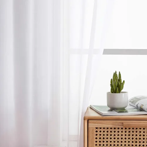 Vista 6 de 2 paneles de cortinas traslúcidas blancas para dormitorio, sala de estar, 96 pulgadas de largo, modernas, suaves, ligeras, con bolsillo para barra