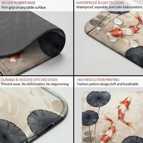 Vista 7 de Alfombrilla de mouse de pez Kio roja, alfombrilla de mouse tradicional oriental asiático para pesca de peces Kio para computadora de trabajo