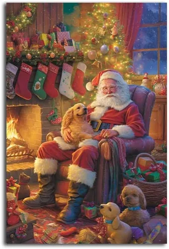 Vista 20 de NTEUMM Póster de lienzo con diseño de reno y abrazo de Papá Noel, arte de pared de Papá Noel, fotos de Navidad, regalo de Navidad, decoración