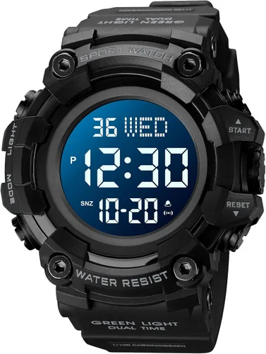 Vista 7 de Reloj de pulsera digital con esfera grande para hombre reloj de cuenta regresiva impermeable con luz LED 5 bar
