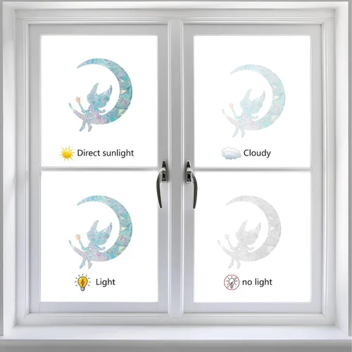 Vista 4 de GORGECRAFT 16 calcomanías de ángel para ventana, diseño de hadas, anticolisión, arco iris, para pájaros, pegamentos de huelga de pájaros, película
