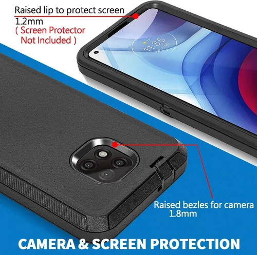Vista 4 de Funda para Moto G Power 2021, Motorola G Power 2021, resistente a prueba de golpes, protección a prueba de polvo, 3 en 1, funda protectora Negro