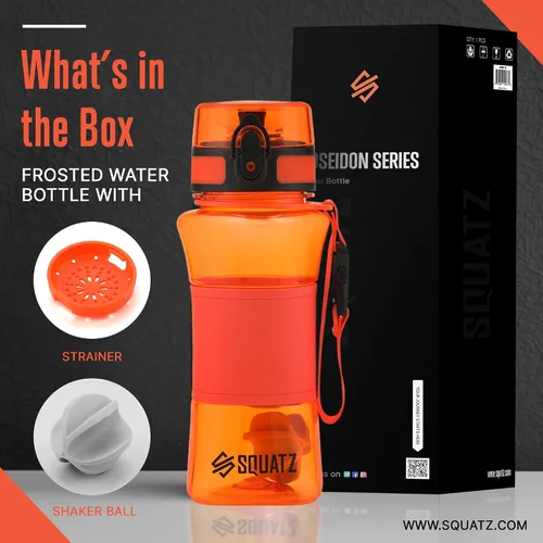 Vista 2 de SQUATZ Poseidon Series - Botella de agua de 17 onzas para proteínas y batidos de frutas, botella de boca ancha de alta calidad, filtro infusor