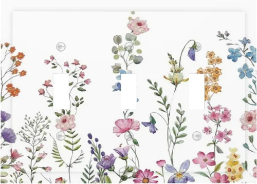 Vista 185 de Placa de Pared en Blanco de 1-Gang Sin Dispositivo Beige Lindo Vintage Boho de los 70s Hongo Fungus Planta Floral Botánica Libélula Interruptor