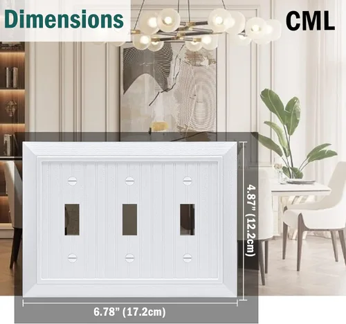 Vista 5 de CML - Placa de pared clásica con triple interruptor de palanca, cubierta de salida de 3 bandas, paquete de 2, placa de pared con diseño de grano