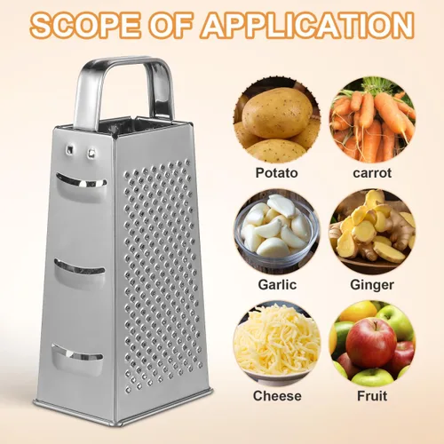Vista 7 de MAGICLULU Rallador de queso de caja de 8 pulgadas con asa, cortador de verduras de 4 lados de acero inoxidable resistente, triturador y rallador