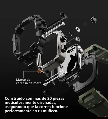 Vista 5 de ULTIMAL Funda Resistente con Correa para Apple Watch 44mm, Compatible con Apple Watch Series SE 3/SE 2/SE Generation/6/5/4, Funda Táctica Antigolpes