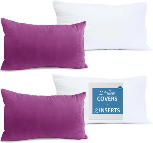 Vista 36 de Nestl Juego de 2 rellenos de almohada con terciopelo suave y sólido, juego de fundas de almohada cuadradas decorativas para sofá, automóvil Azul