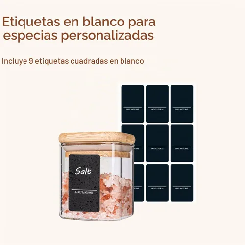 Vista 5 de ComSaf Tarros cuadrados de vidrio para especias con etiquetas, 4 onzas