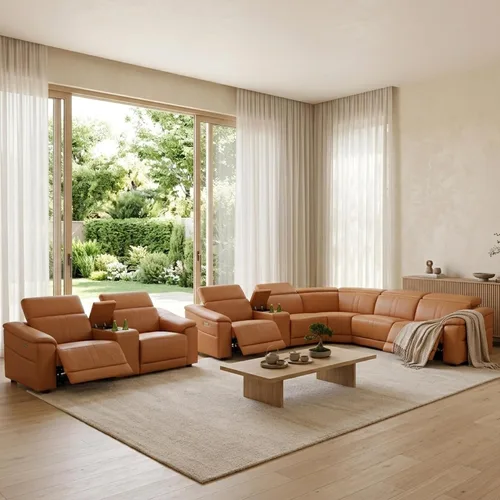 Vista 21 de Sofá seccional reclinable eléctrico, sofá de felpa beige y gris, sofá seccional con consola de almacenamiento, sofá reclinable para sala de estar