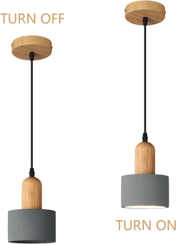 Vista 7 de Luces Colgantes Modernas de Cemento Gris Araña Lámparas de Techo de Madera para Isla de Cocina Dormitorio Comedor Sala de Estar Bar (Paquete de 2)
