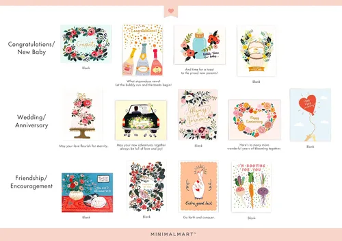 Vista 4 de Organizador para surtido de tarjetas de felicitación, premium, 32 diseños únicos, cumpleaños, agradecimiento, que te mejores, felicitaciones